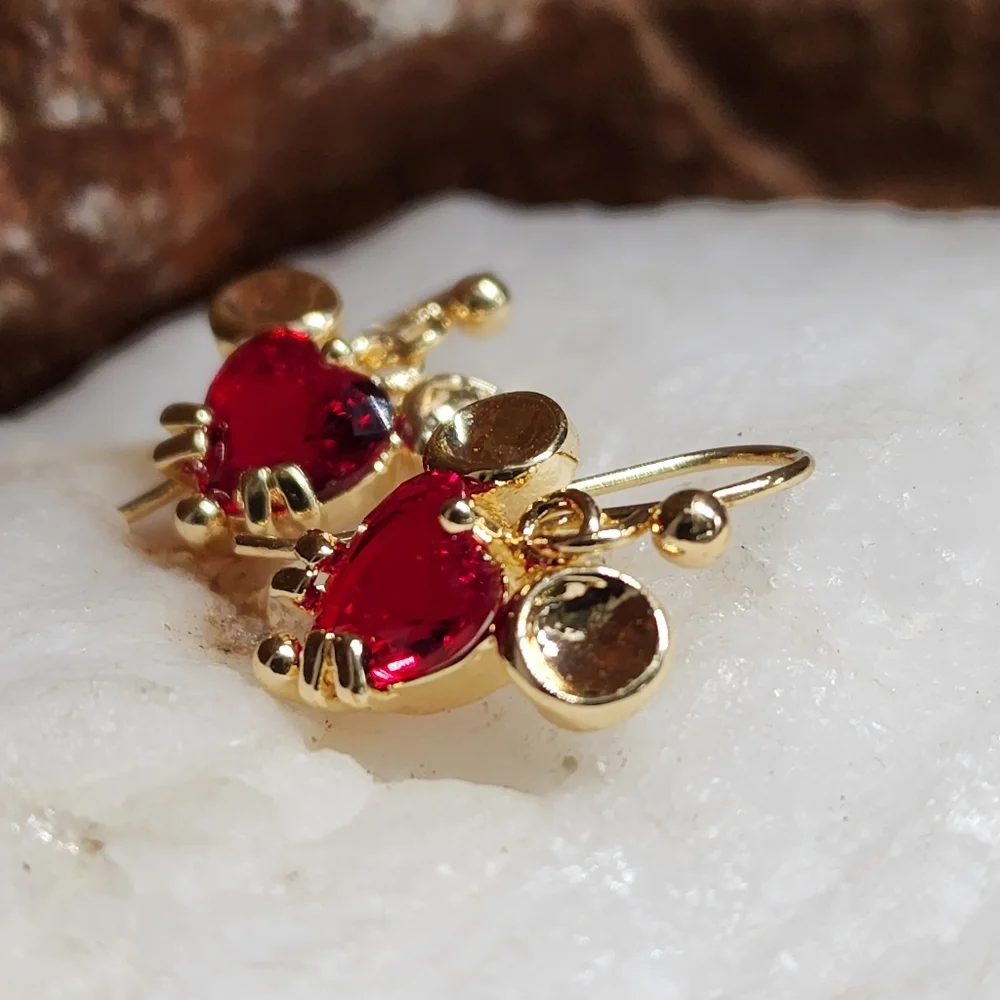 Mickey Mouse Read Heart Swarovski Crystals Luxury Gold Plated Earrings
